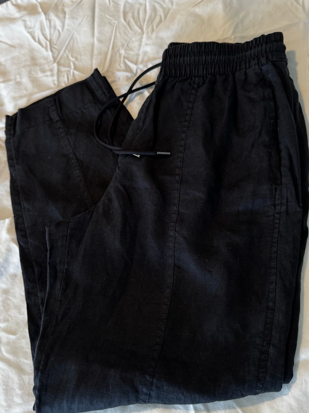 Athleta Retreat Linen Easy Barrel Crop Pants Black Small Petite SP